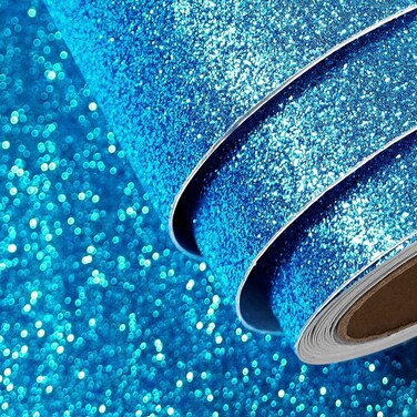FunStick Ocean Blue Glitter Wallpaper Stick and Peel Self Adhesive Sparkly Blue Glitter Contact Paper Decorative Removable Glitter Blue Wallpaper for Bedroom Cabinet DIY Drawers Waterproof 15.8"x78.8