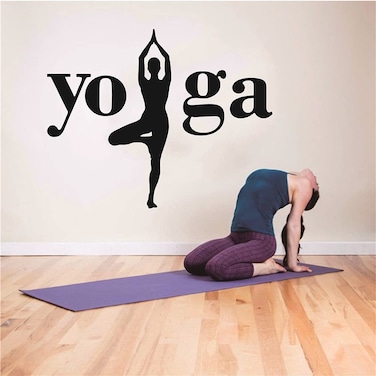 Home Wall Decoration Yoga Woman Pose Quotes Wall Sticker Yoga Meditation Wall Decor for Bedroom Sports Gym Bodybuilding Wall Mural TM-61 (Black)