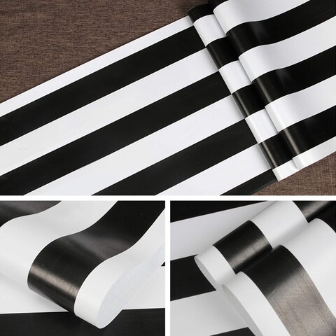 Mecpar Black and White Stripe Wallpaper 17.71&#39;&#39; x 98.43 Ft Black and White Peel and Stick Contact Paper Self-Adhesive Removable Wallpaper Wall Covering Cabinets Decorative