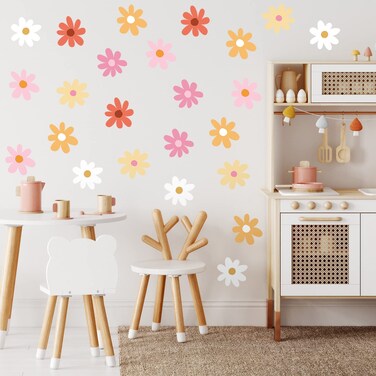 BBTO Daisy Wall Decal Flower Vinyl Wall Decals Daisy Decals Floral Decals Peel and Stick Daisy Stickers for Kids Nursery Wall Art Bedroom Living Room (Pink, White, Orange)