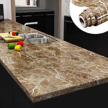 YENHOME 30" X118" Countertop Contact Paper Waterproof Brown Marble Contact Paper Peel and Stick Countertops Vinyl Wrap Marble Contact Paper for Desk Table Top Cabinets Kitchen Countertop Backsplash