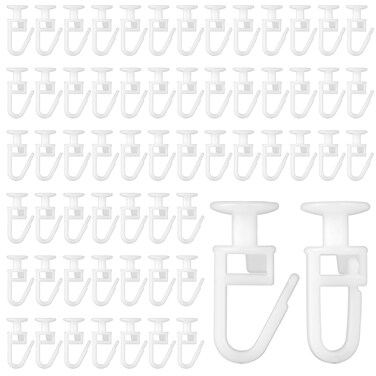 JJUNW 100 Pcs Curtain Track Hooks, Curtain Hooks, Curtain Gliders with 10 mm Head for Curtain Rails, Curtain Rail Ceiling Gliders Set Lockable Folding Hanging Hooks for Room and Dividers