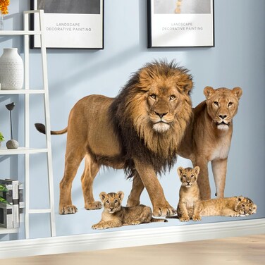 RAINBOW WSK Lifelike Lion Animal Wall Decals Peel and Stick 3D Jungle Wild Animal Wall Sticker Tropical Animal Lion Family Wall Mural Removable Wall Decor for Bedroom Living Room Club Party ZC96392001