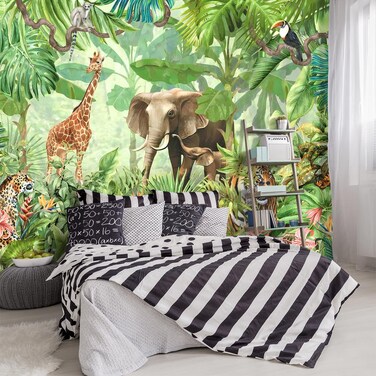 YIHWM -Green Rainforest Plants Animals Tiger Cloth Wallpaper Jungle Plants Banana Leaves Boys Girls Kindergarten Children's Room Large Mural- 91"x65"&iuml;&frac14;&circ; not Peel and Stick&iuml;&frac14;&permil;