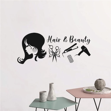 Hair Salon Wall Decal Hairs and Beauty Barbershop Hairdresser Art Decor Stickers Removable Window Women Make Up Wall Interior Murals TM-94 (Black)