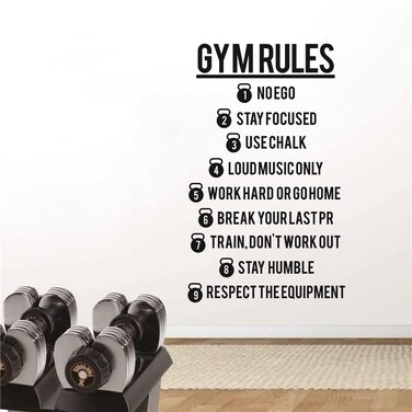 Gym Rules Motivation Quotes Words Wall Sticker Healthy Life Fitness Crossfit Wall Art Decals Home Bedroom Vinyl Wall Decoration Mural TM-75 (Black)