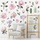4 Sheets Simulation Pink Rose Wall Decals Art Flowers Wall Stickers Removable Hay Leaf Flower Bud Morning Glory DIY Peel and Stick Mural for Girls Bedroom Living Room Sofa Backdrop TV Wall