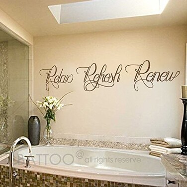 BATTOO Bathroom Wall Art - Bathroom Wall Decal - Relax Refresh Renew - spa Wall Decal - Bath Wall Decal - Bathroom Decor - Bathroom Wall Sticker(Dark Brown, 22" WX4 H)