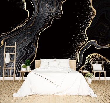 BZHXBZ - Black and Gold Marble Wallpaper Modern Bedroom Trendy Mens Room Decor murals Office Living Room tv Background Large Wall Mural - 91"x65" Not Peel and Stick