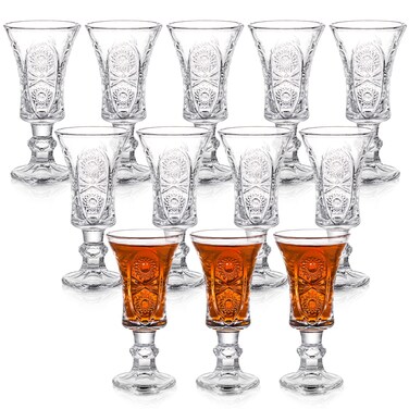 Youeon 12 Pack 1.5 Oz Shot Glasses Set, Clear Cordial Glasses, Fancy Shot Glasses, Mini Wine Glass with Heavy Base, Sherry Glasses Small Goblet Glasses for Tequila, Liquor, Whiskey, Vodka