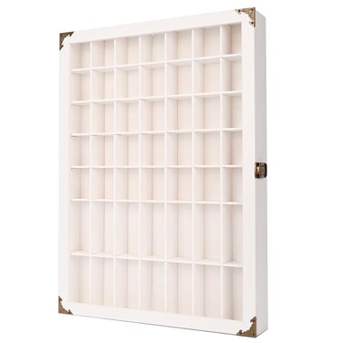 Tcatec Wood Shot Glasses Holder Wall-Mounted Shot Glass Holder 49 Compartments Shot Glass Shelf, White Shot Glass Display Case