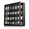 QLoztyse Shot Glass Display Case - 28 Slots Wall Mount Wooden Shot Glass Holder with Acrylic Door Lockable Cabinet Rack with Removable Black Shelves for Storage Shot Glasses, 18"X16.5