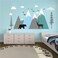 Baby Room Wall Decal Big Mountain Tree Adventure Theme Wall Sticker Woodland Forest Tribal Deer and Bear Stickers Clouds Birds Mural for Nursery Room Bedroom AM178 (Color 1)