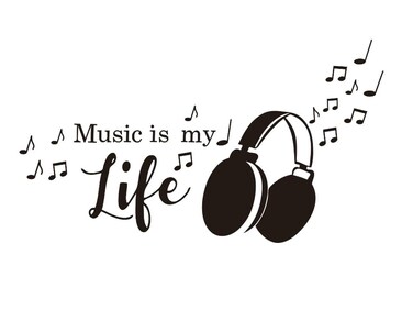 UILMNIY 23x41 inches Music Note Headphone Wall Decl for Bedroom Art Vinyl Quotes Music is My Life Removable Wall Decor Sticker Kids Room Living Room Wallpaper Mural AFN14 (Black)