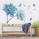 RoyoLam Large Blue Flowers Petals Butterflies Wall Decals Living Room Floral Wall Stickers Removable Peel and Stick Waterproof Wall Art Decor Stickers for Bedroom Bathroom Office