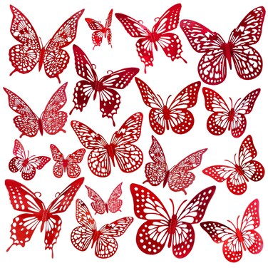 Red 3D Butterfly Wall Stickers 48 Pcs 4 Styles 3 Sizes, Removable Interior Kids Nursery Wedding Decor Butterflies Decoration Cake,Birthday Party Decorations (Red)