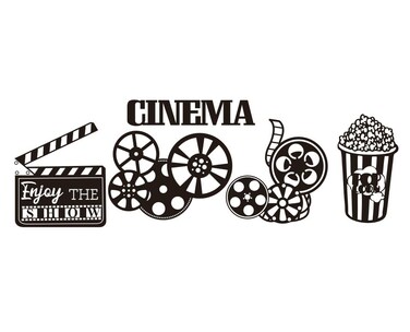 Home Wall Sticker Cinema Enjoy The Show Movie House Popcorn Wall Decal Removable Vinyl Mural TM-130 (Black)