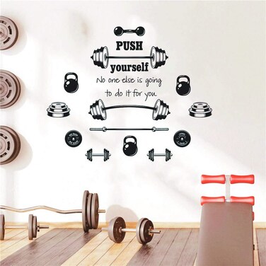 UILMNIY DIY Big Size Gym Wall Decor Weightlifting Fitness Muscle Training Wall Decal Stickers Motivation Quote Push Yourself Sports Healthy Exercise Decoration Mural for Living Room AFN73 (Black)