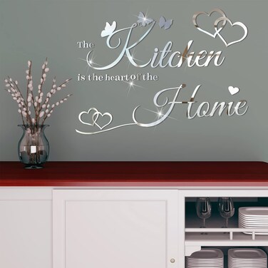 Outus 3D Acrylic Mirror Wall Decor Stickers Removable Kitchen Mirror Wall Decals Butterfly Heart Quotes Wall Stickers Motivational Wall Decoration for Kitchen Dorm