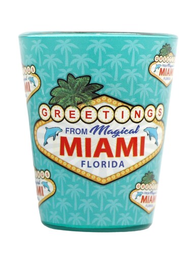 Miami Florida Greetings Sign In and Out Shot Glass