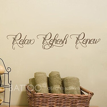 BATTOO Bathroom Wall Decal 'Relax Refresh Renew' - Vinyl Wall Lettering Bathroom Wall Decal Quote - Bathroom Sign Wall Art(Dark Brown, 50" WX9.2 H)