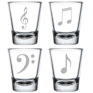 Set of 4 Shot Glasses 1.75oz Shot Glass Gift Music Notes Collection