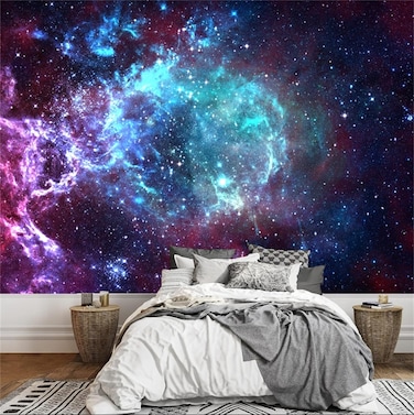 FLFK 3D Star Field in Space a Nebulae Self-Adhesive Wallpaper Peel and Stick Galaxy Walls Mural for Kids Bedroom Decor 118"x78.7