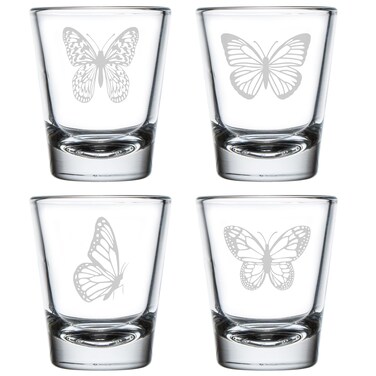 MIP Set of 4 Shot Glasses 1.75oz Shot Glass Gift Butterfly Collection