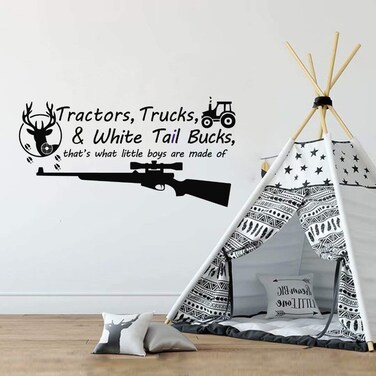 BATTOO Tractors, Trucks White Tail Bucks - Little Boys are Made of - Deer Tracks Boys Hunting Wall Decals Children Wall Decal Vinyl Art - Nursery Wall Vinyl Decal Vinyl(Black, 22" WX13 H)