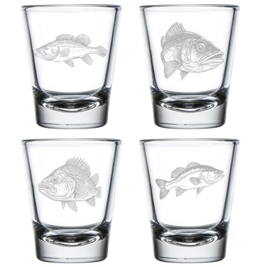 MIP Set of 4 Shot Glasses 1.75oz Shot Glass Gift Bass Fish Collection