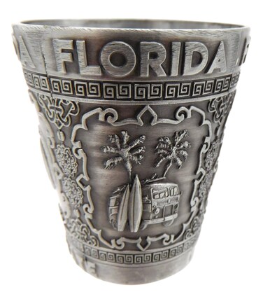 Westmon Works Florida Shot Glass Pewter Metal with Engraved Landmarks Vacation Souvenir of the Sunshine State
