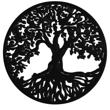 Tree of Life Wooden Wall Art Decor Wooden Tree Wall Sculpture 11.8 Inch Tree of Life Wood Wall Decor Hollowed Out Tree Wall Hanging Sign for Farmhouse Home Wall Hanging Decoration Supplies (Black)