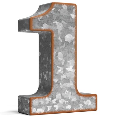 CraftyCrocodile 7" Galvanized Metal Numbers for Wall Decor - 3D Number 1 for Hanging &amp; Free Standing - Decorative Rustic Table Numbers for the Living Room, Bedroom, Kitchen