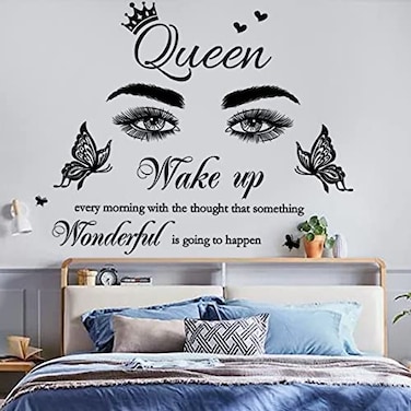 Inspirational Quote Wall Decal Wake up Every Morning with The Thought That Something Wonderful is Going to Happen Vinyl Beauty Eyes Wall Sticker Removable Motivational Art Letters Queen Decals for