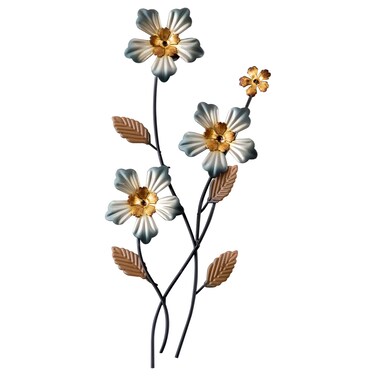 Sintosin Hanging Small Metal Flower Wall Art Decor 6 X 15 Inches, Farmhouse Gold and Black Floral Metal Wall Art for Bedroom, Unique Silver Wall Decor Living Room Entryway Hallway Kitchen Outdoor