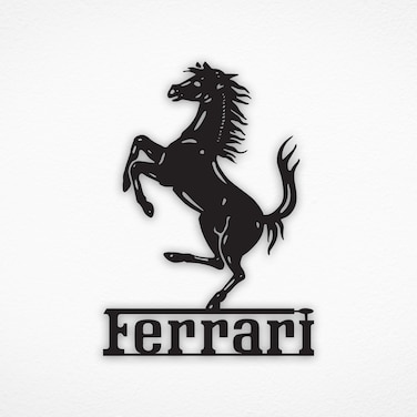 NORTH KAISER Ferrari Metal Wall Art - Car Logo Wall Decor - Automotive Sculpture for Garage, Man Cave, Bedroom, Indoor, Outdoor - Gift for Car Lovers (Black, 15.7'' x 9.8'' / 40 x 25 cm)
