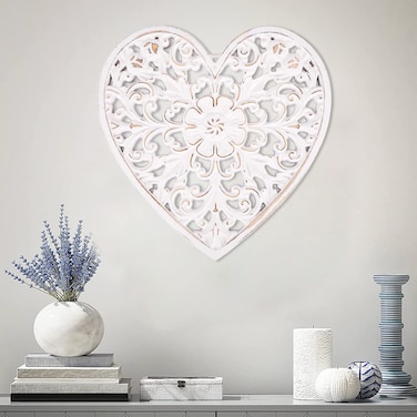 HOTBEST Wooden Wall Decor Floral Hollow Carved Wall Panel Hanging Decor Rustic Wall Art Sculpture Home Wall Ornament for Hallway Bedroom Living Room Cafe Office ...(Heart shape 30 * 30cm)