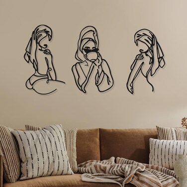3 Pcs Metal Wall Art Decor Minimalist Abstract Woman Wall Art metal Modern Line Drawing Wall Art Decor Female Single Line Wall Home Hanging for Bedroom Kitchen Bathroom Living Room(Romantic)