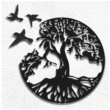 WINUSD Metal Tree of Life Wall Art, 4PCS Tree of Life and and Birds of Peace Wall Plaque Decorative for Garden Art Hanging Sculpture Family Indoor Decoration(18In Tree and 3Pcs Birds)
