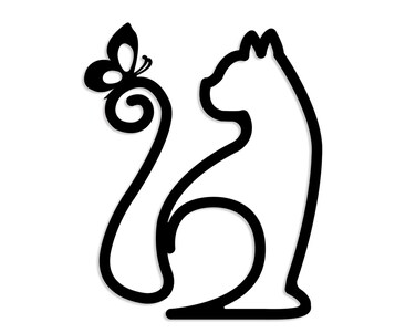 Oubasa Black Metal Wall Art Decor, Minimalist Cat Butterfly Funny Metal Wall Art, Modern Abstract Line Drawing Pet Sculptures for Living Room Bedroom Bathroom
