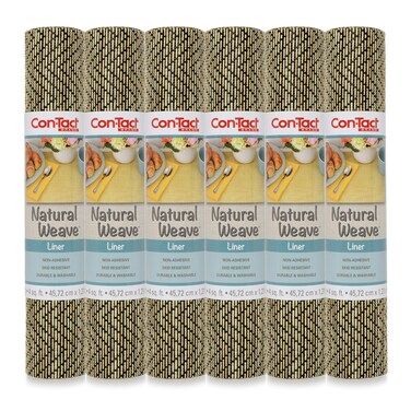 Con-Tact Brand Natural Weave Shelf Liner, Non-Adhesive and Skid-Resistant Contact Drawer Liner, 12" x 4', Zig Zag Black/Ivory, 6 Rolls