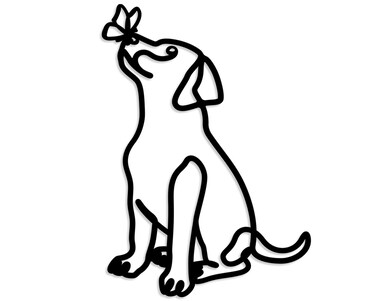 Oubasa Metal Dog Wall Art Decor, Minimalist Dog Butterfly Funny Wall Art, Modern Abstract Line Drawing Pet Sculptures for Living Room Kitchen Bedroom Bathroom Black