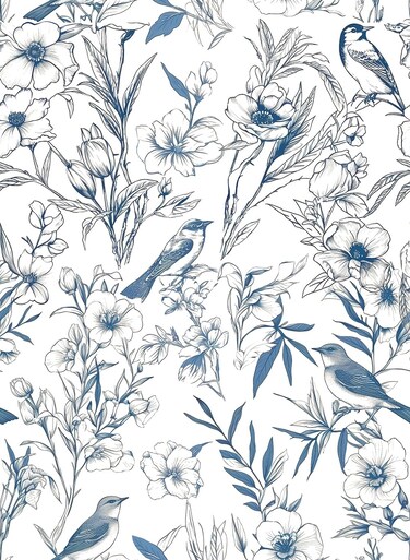 GLOW4U Navy Blue Floral and Birds Shelf Liner Contact Paper Peel and Stick Botanical Birds Wallpaper for Walls Cabinets Dresser Drawer Bedroom Bathroom Kitchen Furniture Decal