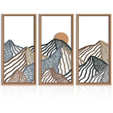 IARTTOP Yellow Mountain Wall Art Wooden, Abstract Sun and Mountain Range Nature Wall Sculpture Farmhouse Living Room Bedroom Home Decoration 15.9" X 32