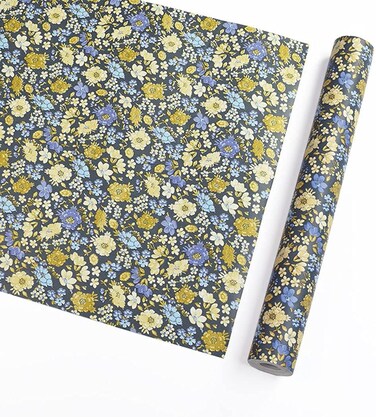 Self Adhesive Vintage Blue Floral Contact Paper Drawer Liner for Shelf Kitchen Cabinets Dresser Cupboard Furniture Walls Decal 17.7X117 Inches