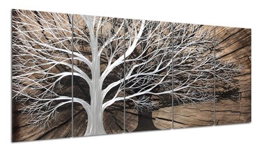 Yihui Arts Tree of Life Metal Wall Art Set - Handcrafted 3D Aluminum Sculpture, Silver Couples Artwork for Home Decor - Perfect Living Room, Bedroom, or Office Accent