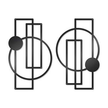 OYEFLY 2 Pcs Metal Abstract Wall Art,Modern Geometric Decor (Black, style 1)