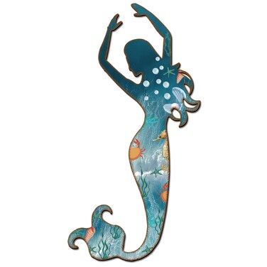 Demissle Metal Mermaid Wall Art Rustic Hanging Mermaid Wall Decor Blue Metal Mermaid Decorations Elegant Mermaid Sculpture for Room Wall Patio Swimming Pool Bathroom (Stylish Style)