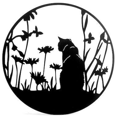 SwallowLiving Metal Black Cat Silhouette Decor 13.4&acirc;&euro;x13.4&acirc;&euro; Lazer Cut Wall Art Elegant Cat Lady Gifts Black Cat Decor for Cat Lovers Cat Wall Decor for Living room, Bedroom and Garden