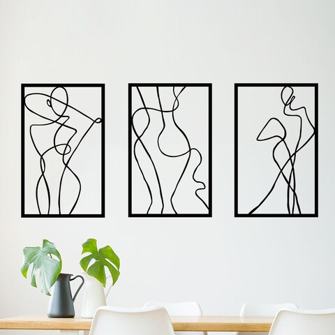 cape leadwort 3Pcs 15.7x9.8in Metal Minimalist Abstract Woman Wall Art, Line Drawing Wall Art Decor, Minimalist Single Line Art, Female Home Hanging Wall Art Decor, Room Decor for Women